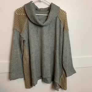 Mystree Gray & Tan Cowl Neck Tunic Sweater